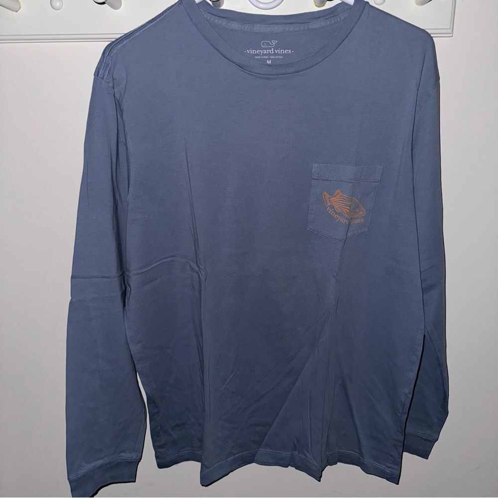 Vineyard Vines Men's Slate Blue Long Sleeve T-Shirt with Orange Fish